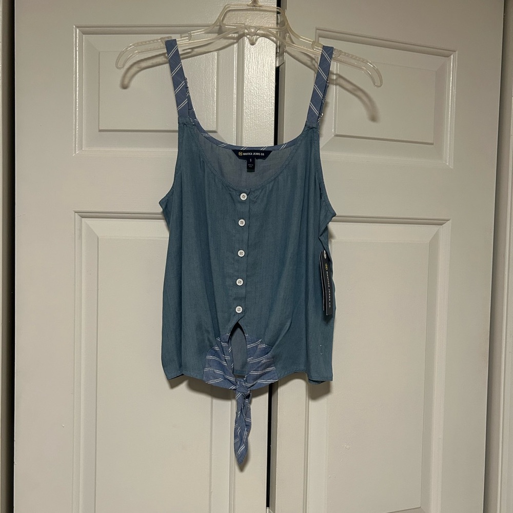 Nautica Blue Button-Front Tank Top with Tie Detail